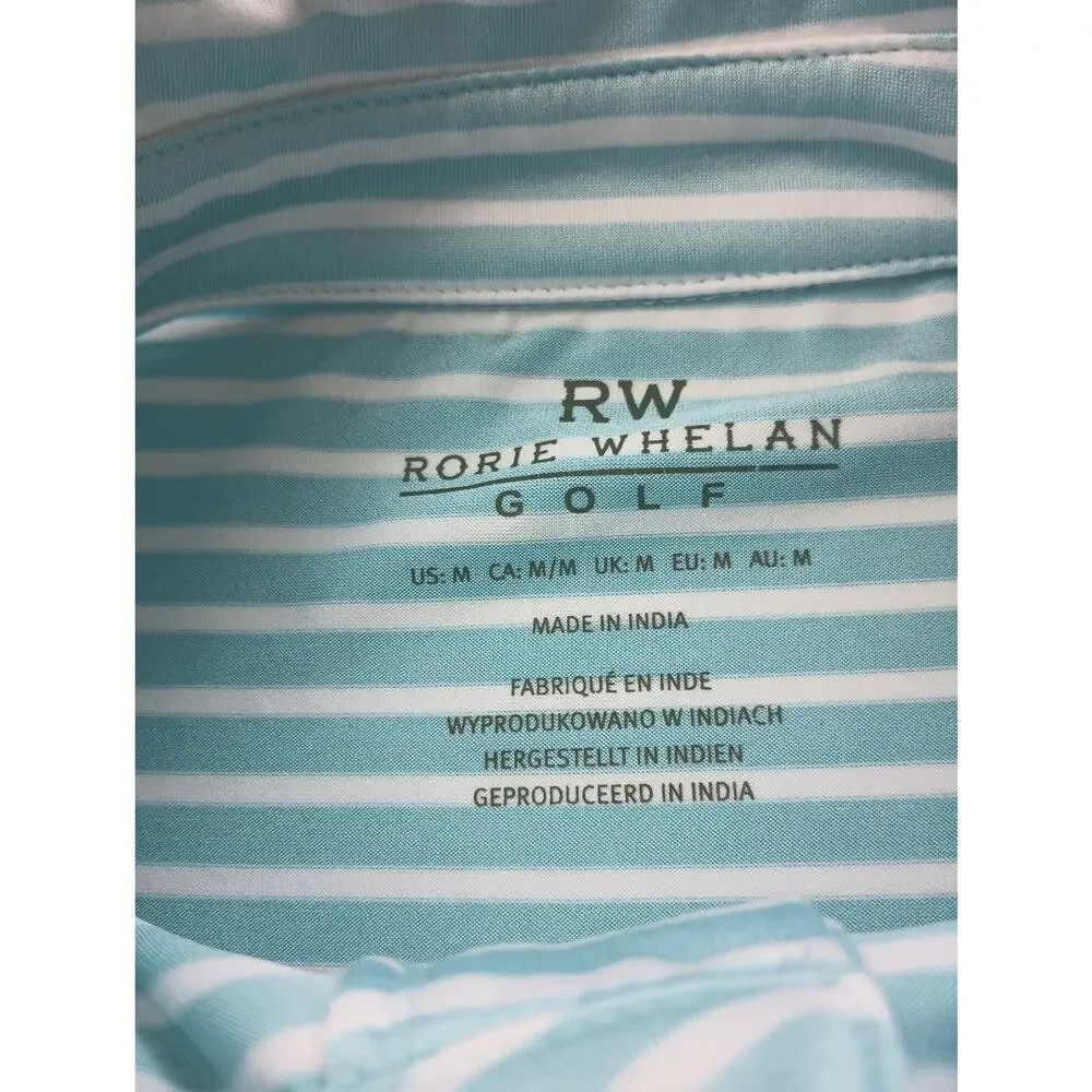 Rorie Whelan Polo Shirt Men Medium Blue‎ Stripe White Golf Wicking